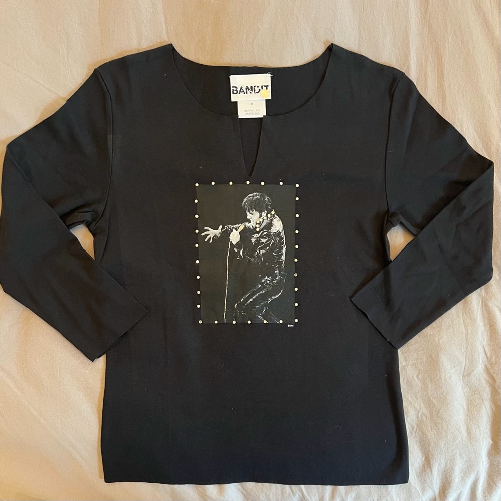 Elvis 68 Special embellished image  3/4 raw edge sleeve & body